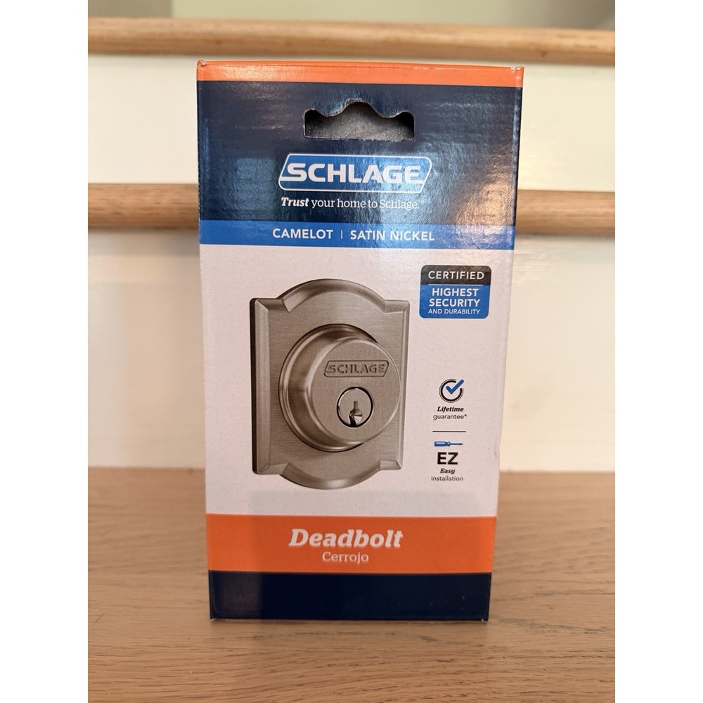 NIB Schlage Satin Nickel Camelot Outside Deadbolt Single Cylinder B60N G CAM 619